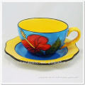 handpainted flower ceramic coffee cup and saucer